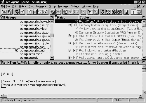 Типичная сессия Usenet, использующая Free Agent